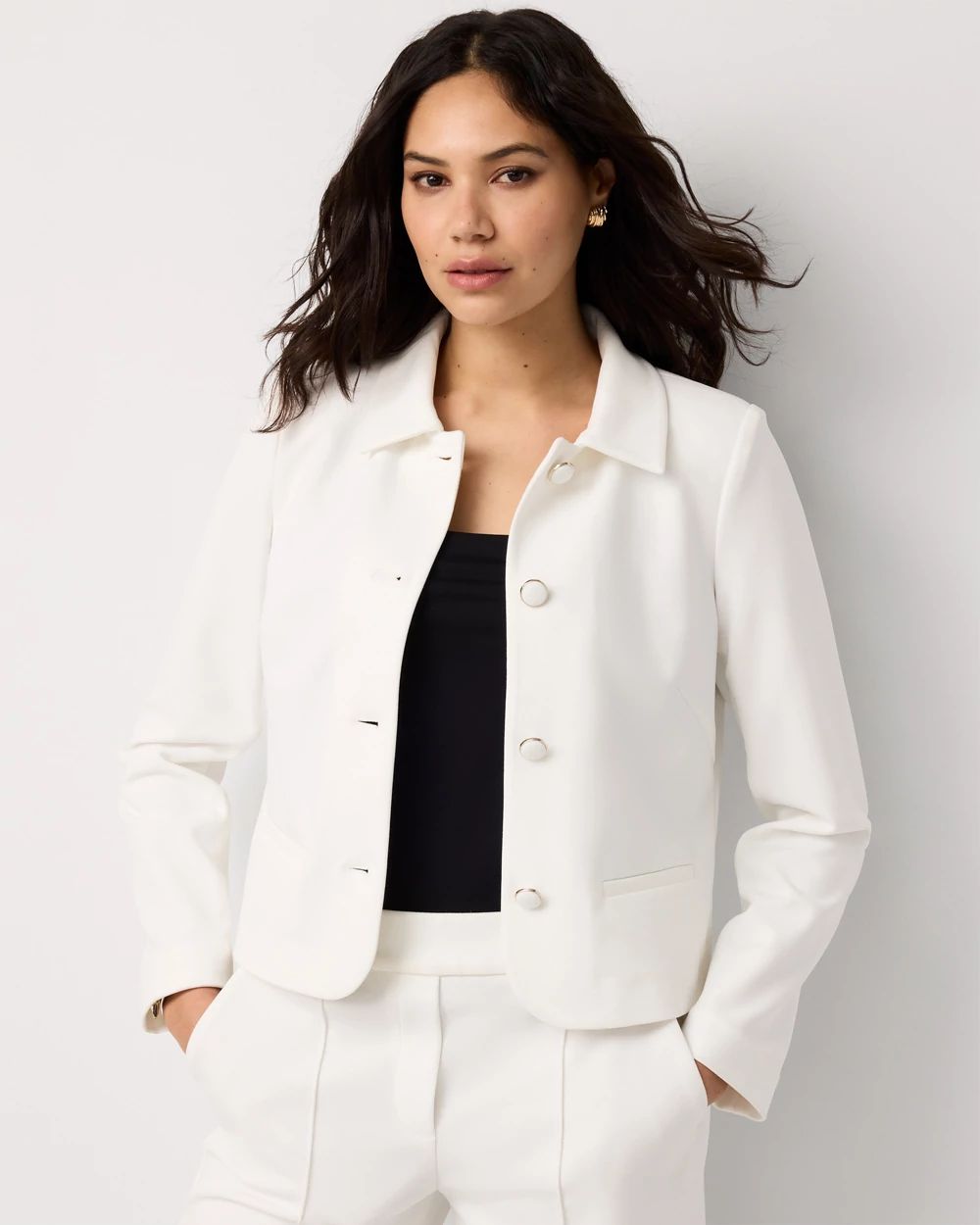 Knit Crepe Cropped Jacket | White House Black Market